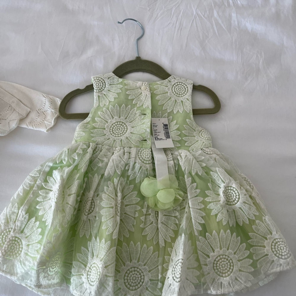The Children's Place Green and White Baby Dress with Sweater, Headband, Bloomers - Picture 2 of 5